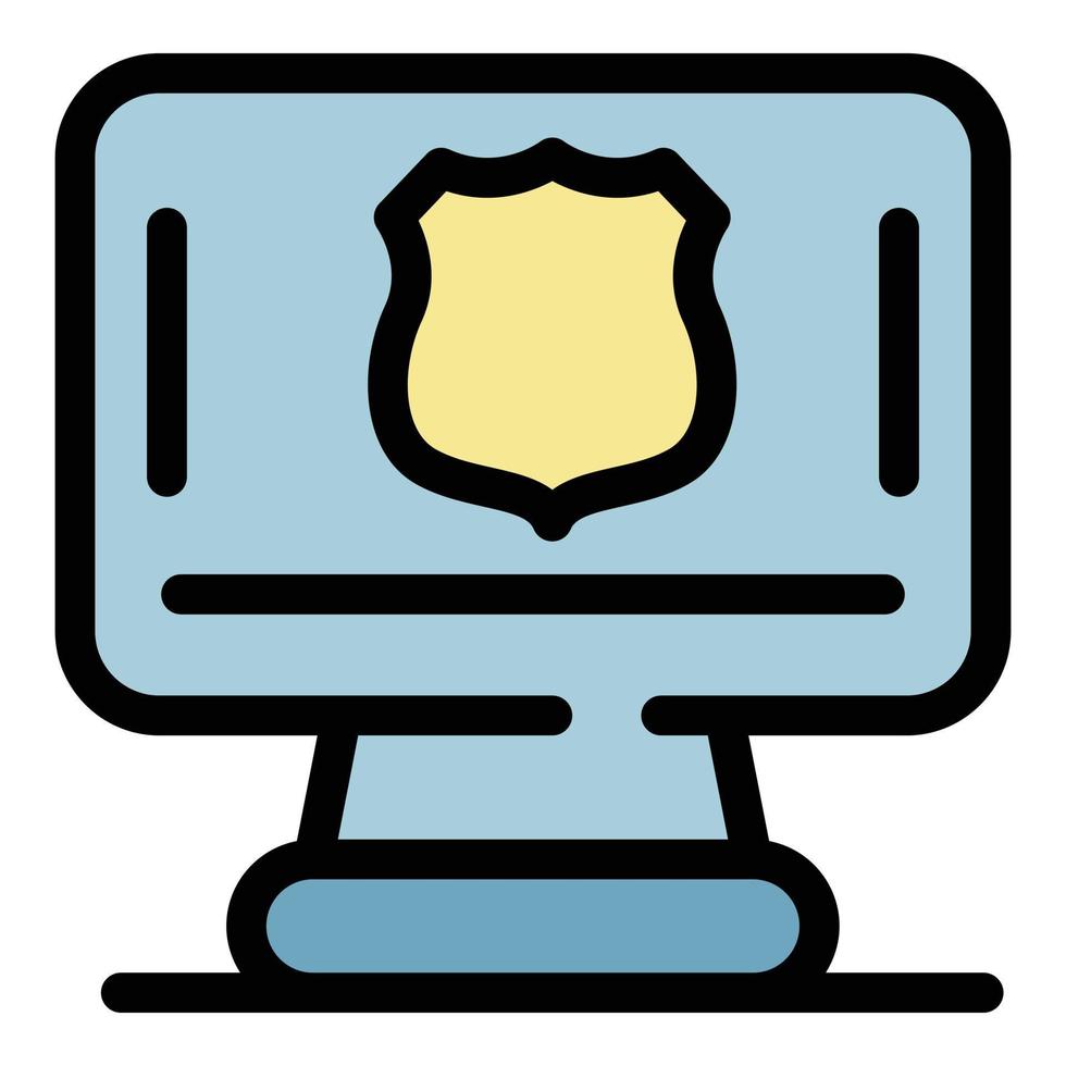 vector de contorno de color de icono de computadora de policía