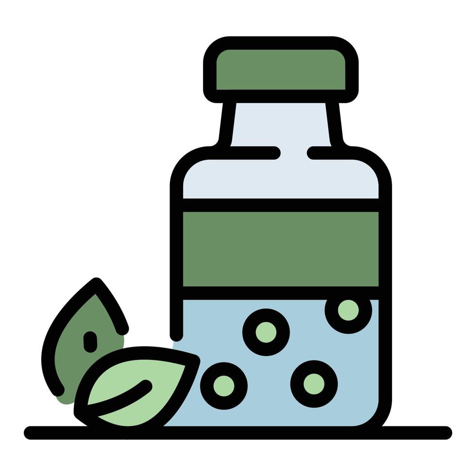 Herbal pill jar icon color outline vector