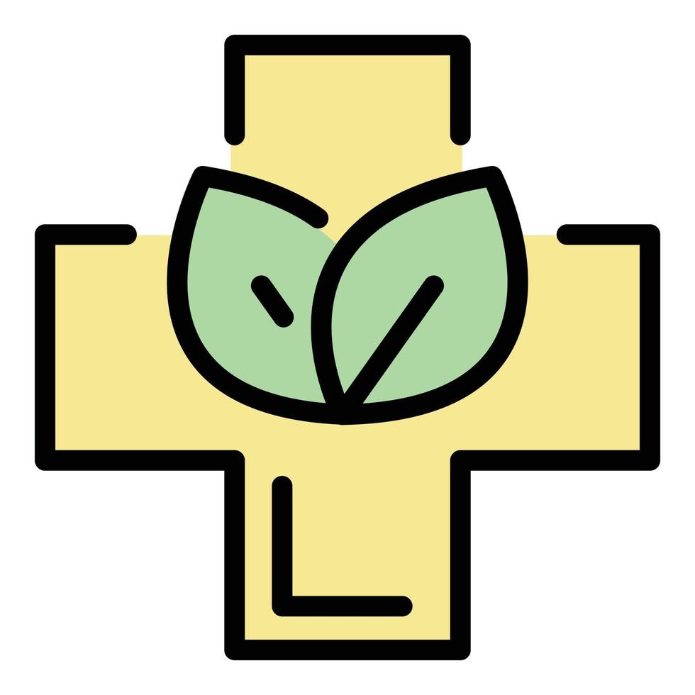 vector de contorno de color de icono de cruz de medicina herbaria