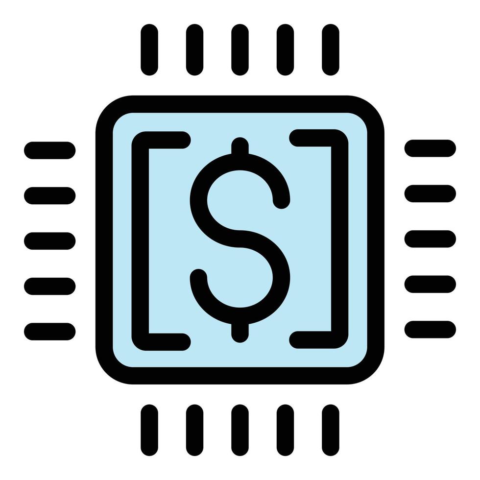 vector de contorno de color de icono de procesador de dinero