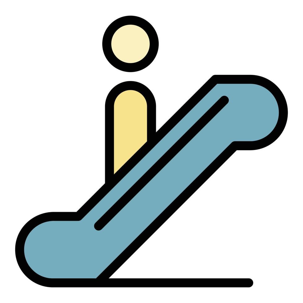 Vector de contorno de color de icono de escalera mecánica del aeropuerto