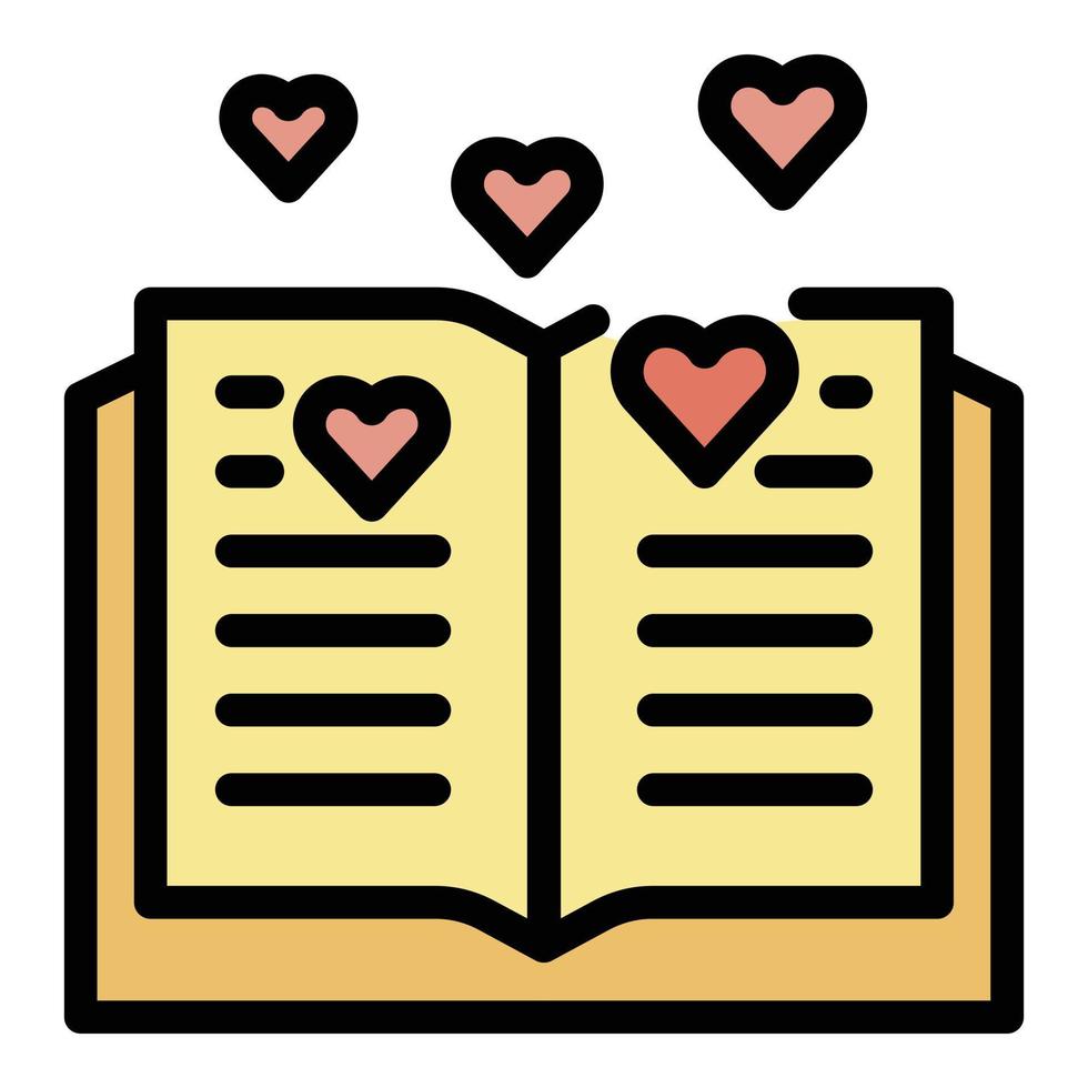 vector de contorno de color de icono de libro abierto y corazones