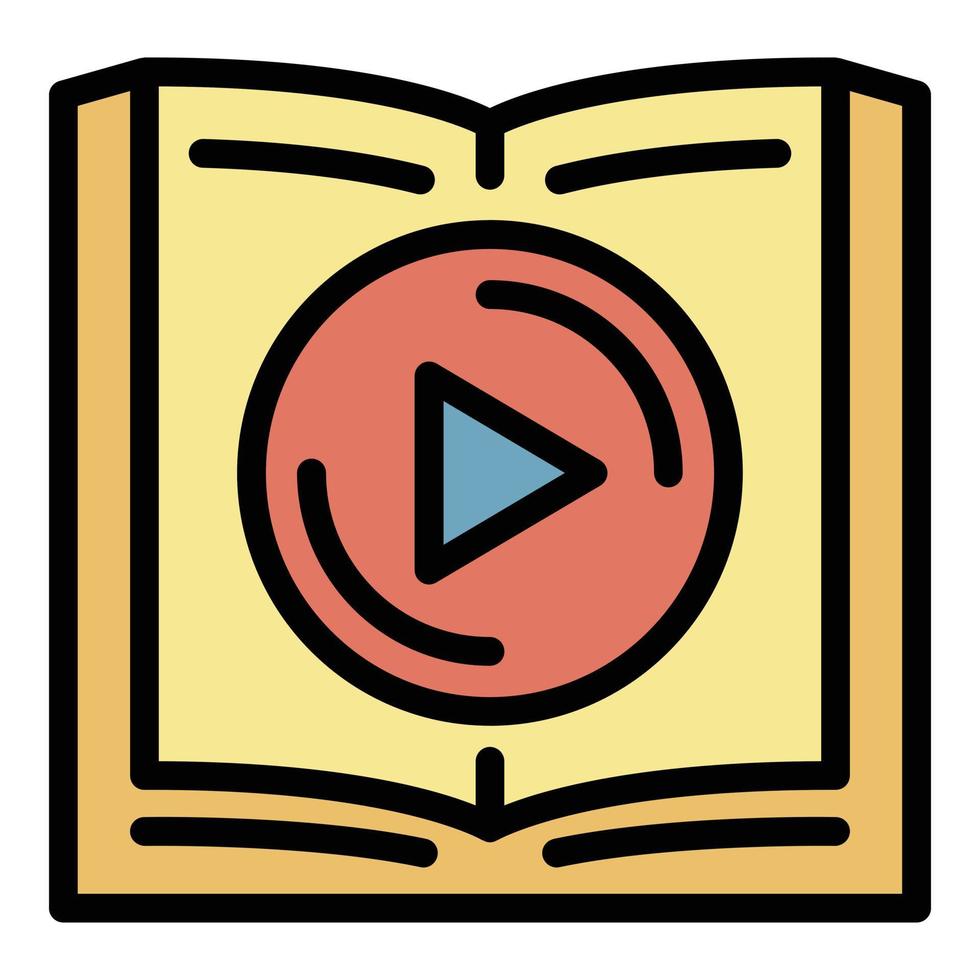 Book and play button icon color outline vector