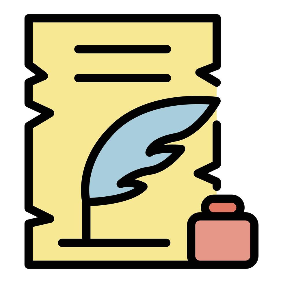 Feather ink and parchment icon color outline vector