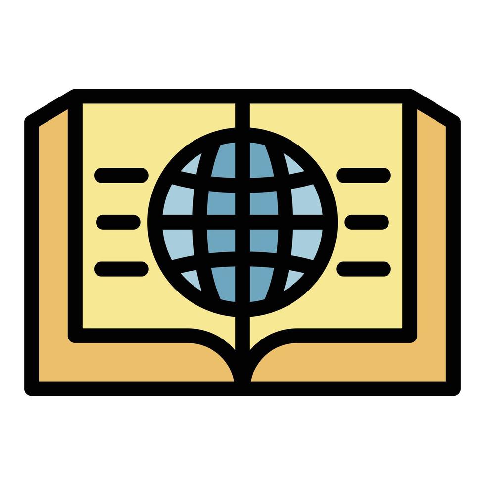 Open book and globe icon color outline vector
