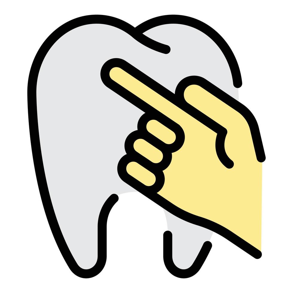 Tooth and finger icon color outline vector
