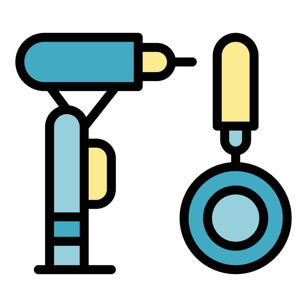 Dentist drill and mirror icon color outline vector