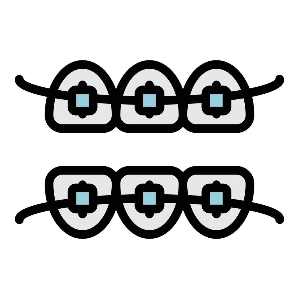 Teeth with braces icon color outline vector