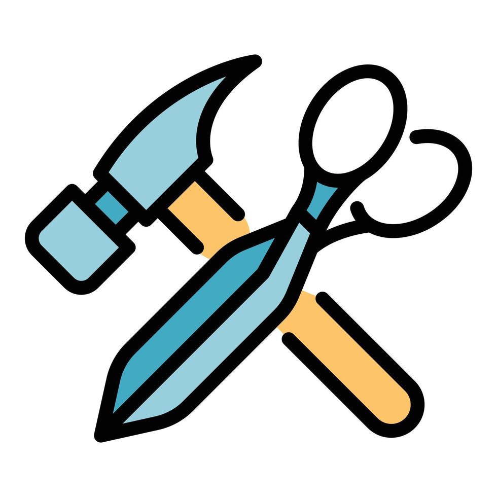 Hammer scissors shoe repair icon color outline vector