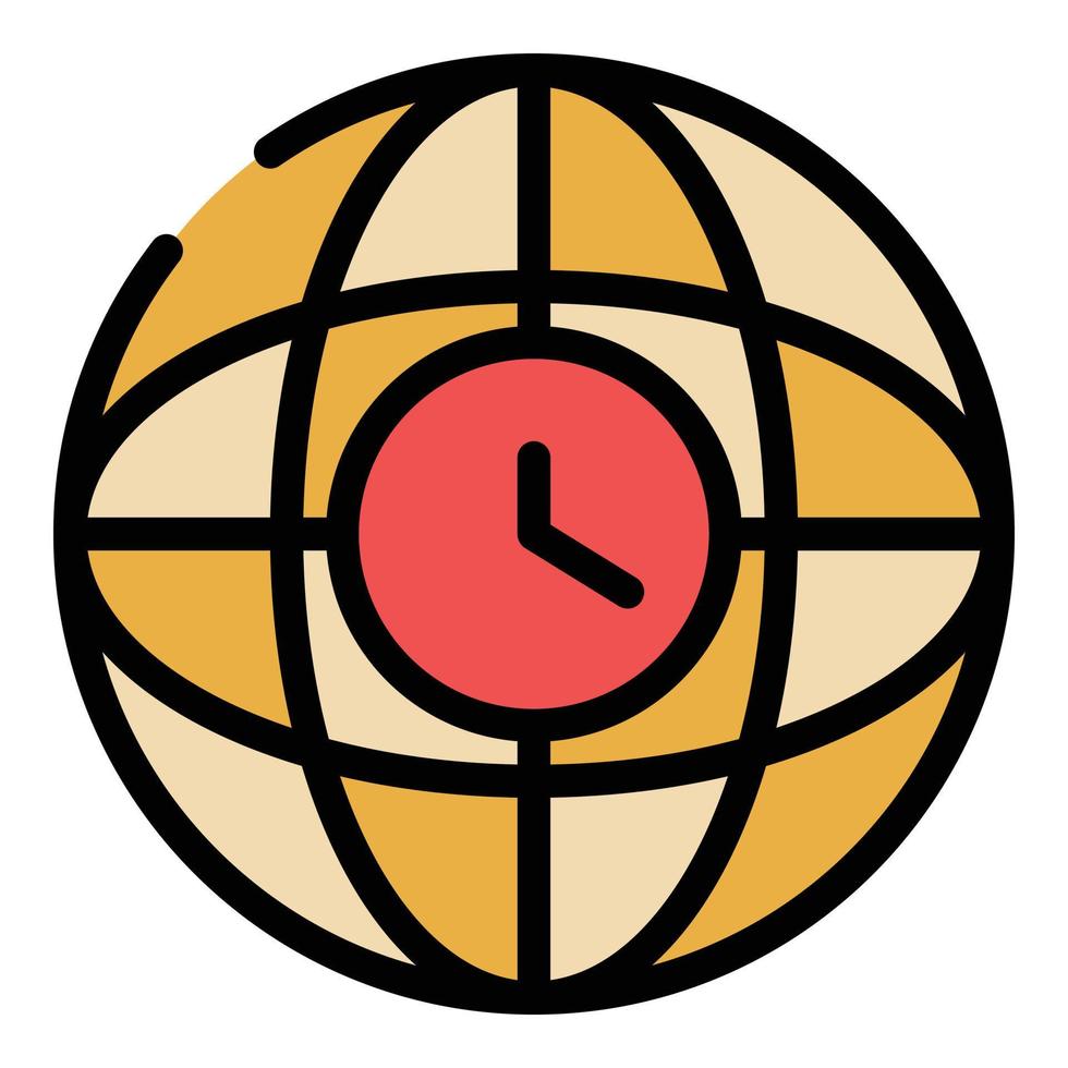 Clock in the globe icon color outline vector