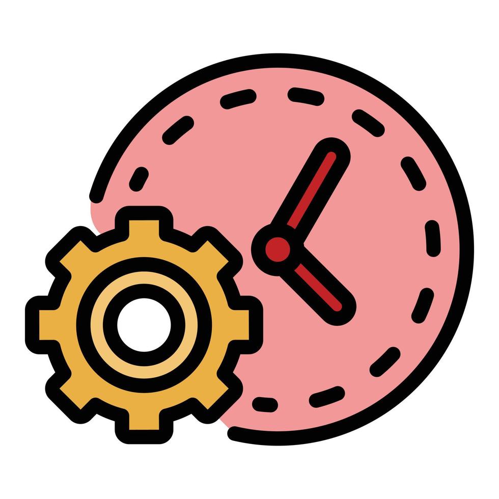 Clock and gear icon color outline vector