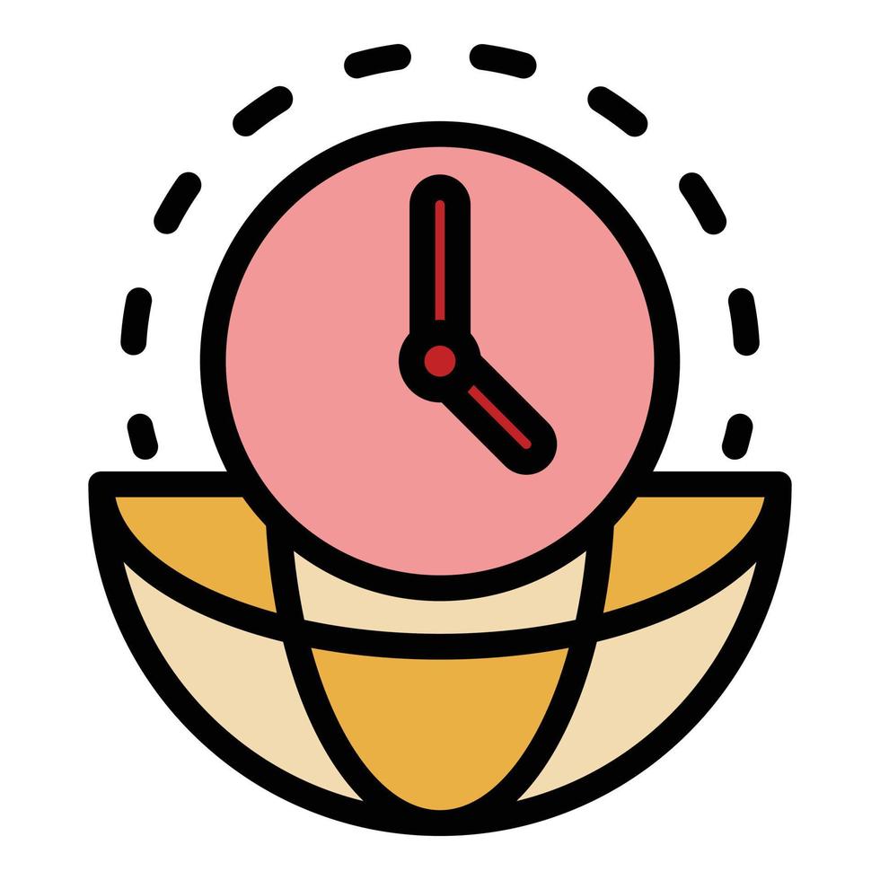 Clock and hemisphere icon color outline vector