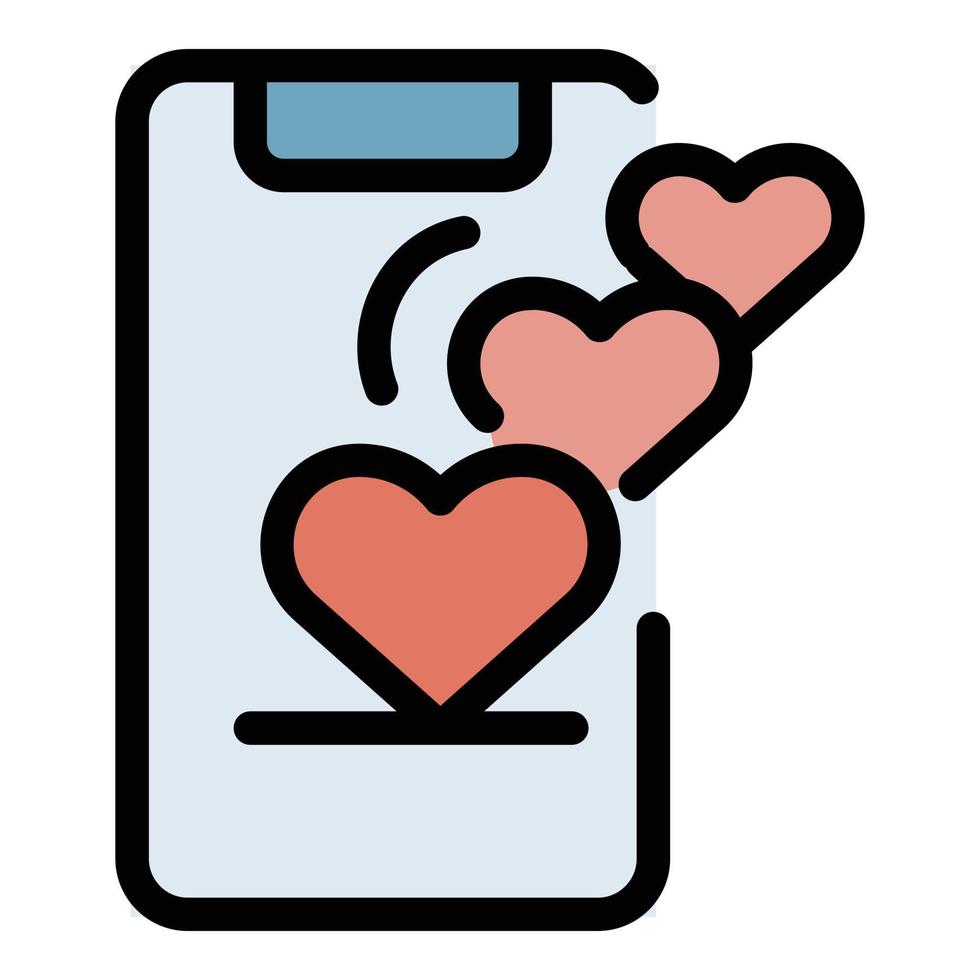 vector de contorno de color de icono de teléfono inteligente y corazones
