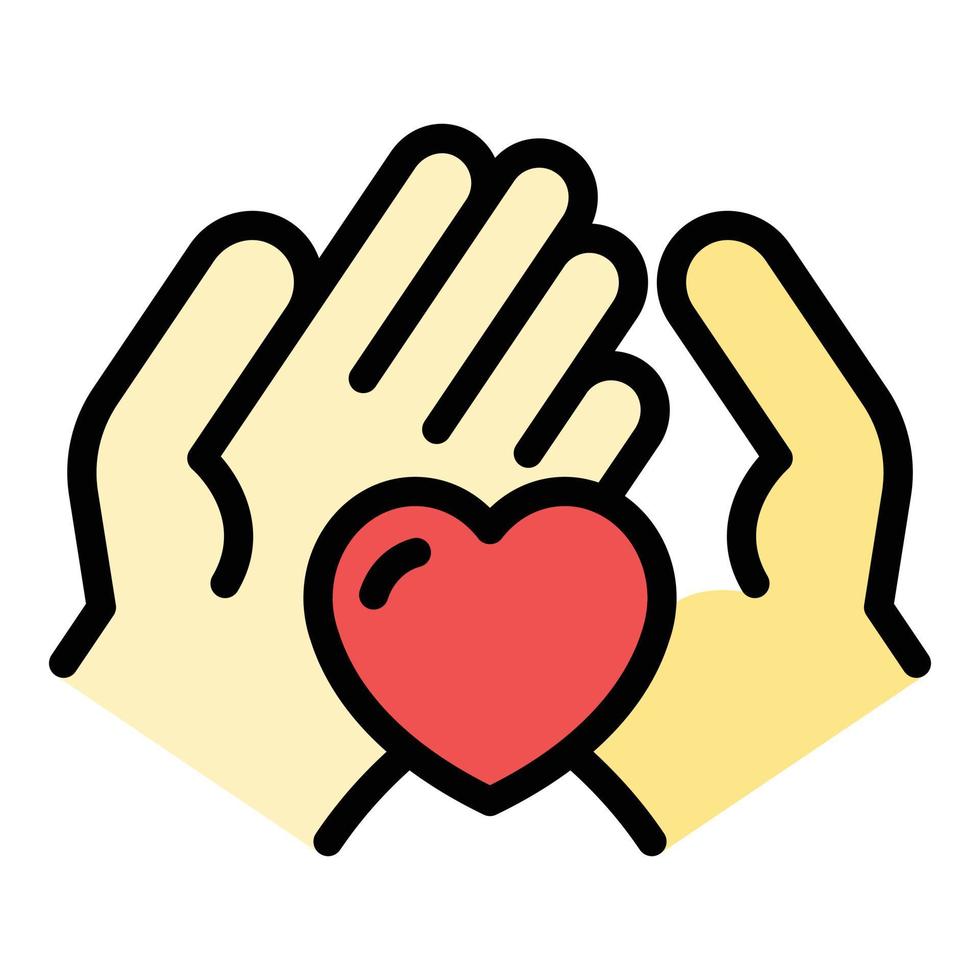 Heart hand care icon color outline vector