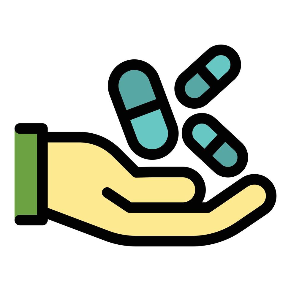 píldoras en la mano icono color contorno vector