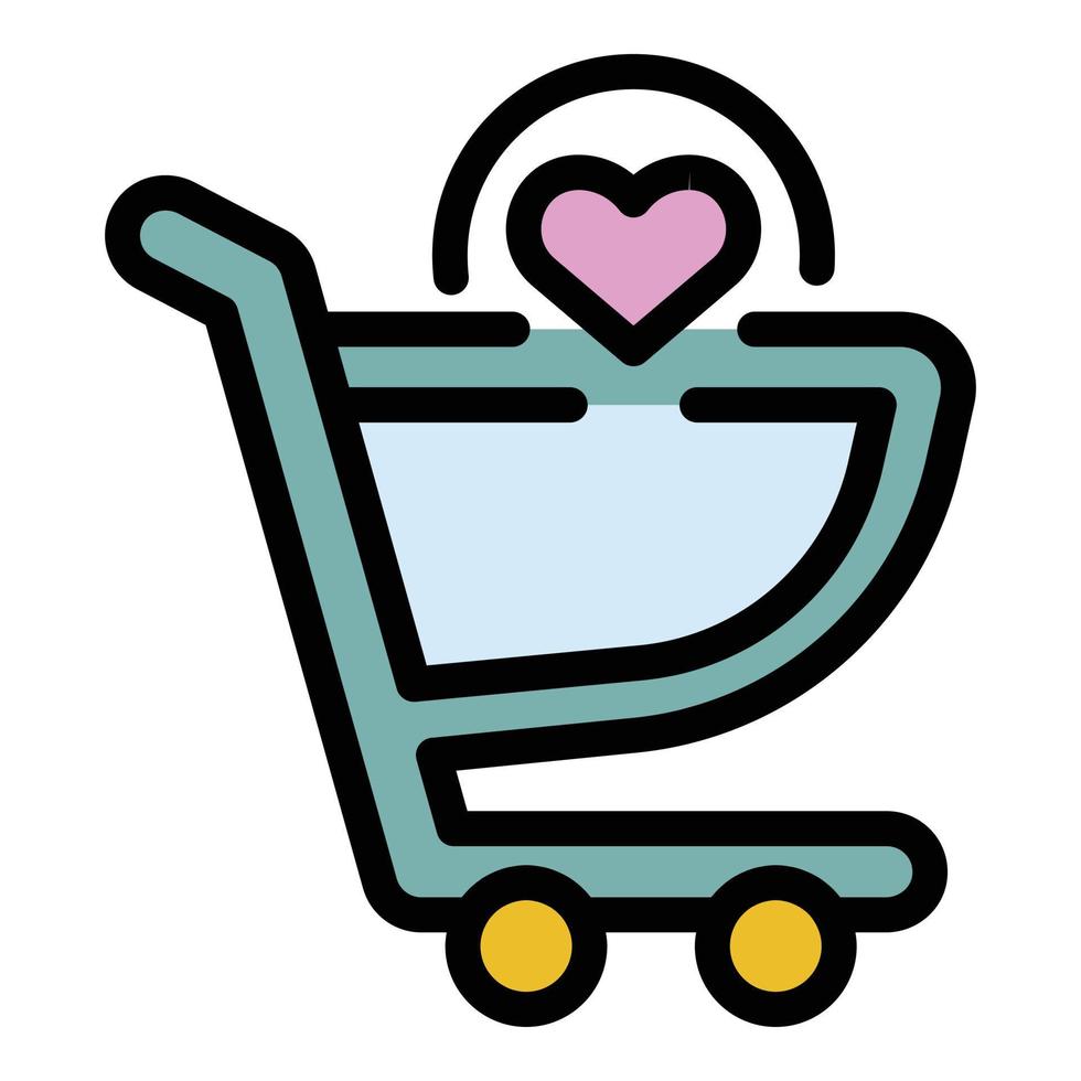 Love shop cart icon color outline vector