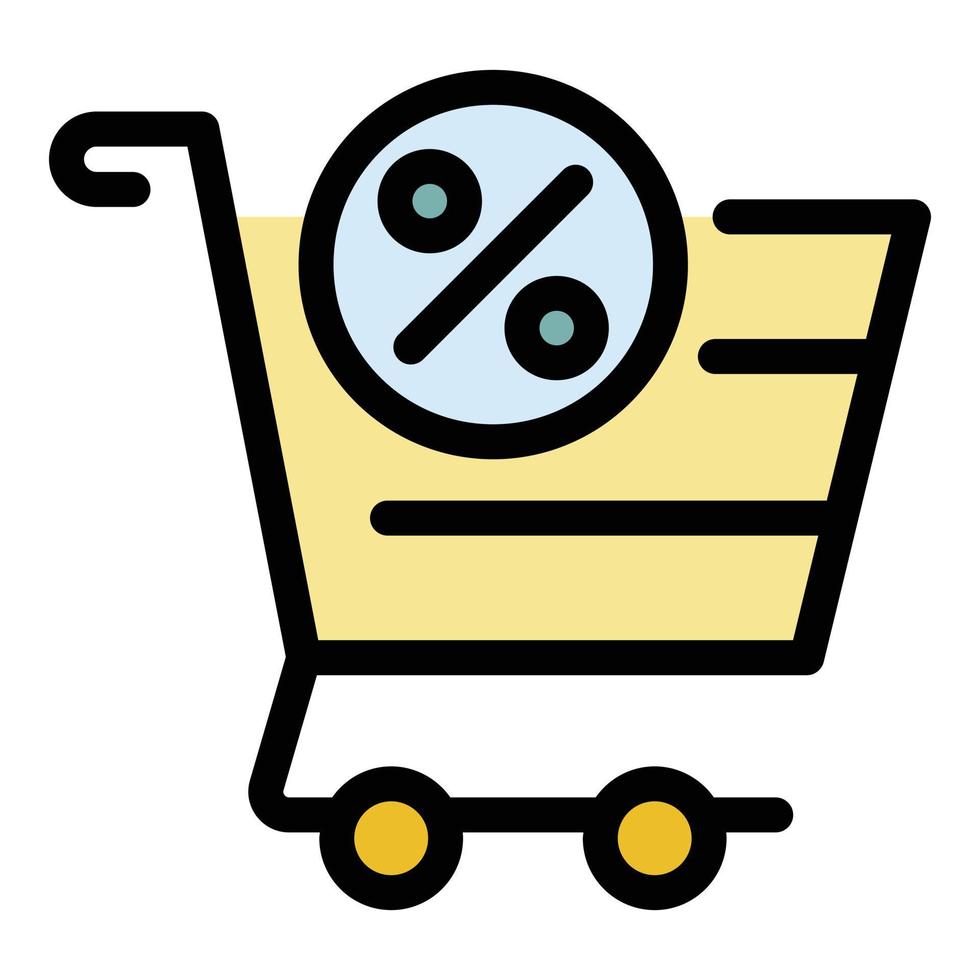 Percent sale shop cart icon color outline vector