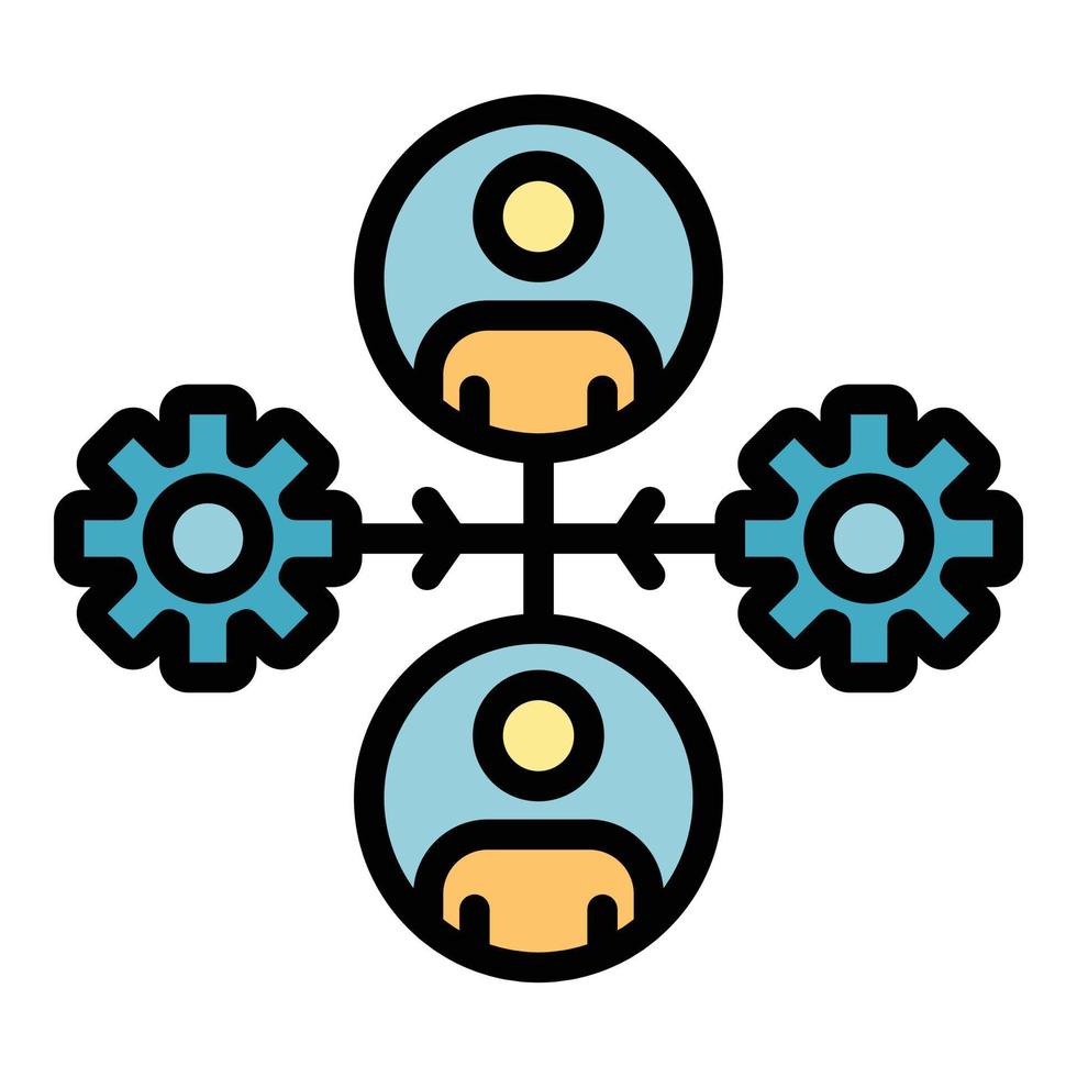 Gears and two admins icon color outline vector