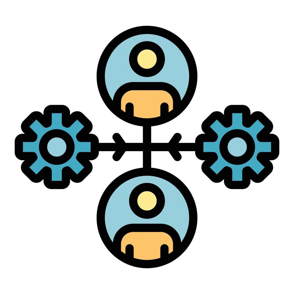 Gears and two admins icon color outline vector