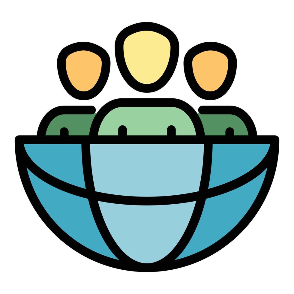 Three persons in the globe icon color outline vector