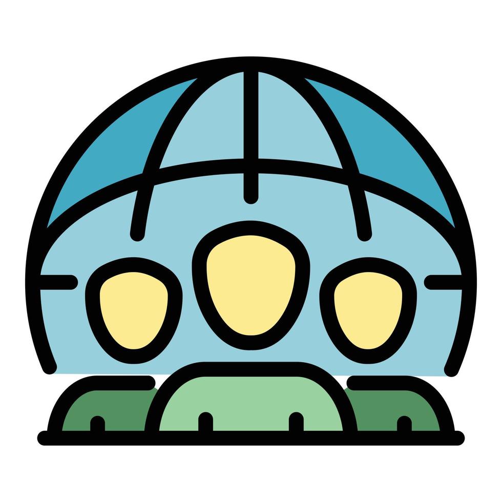 Team and globe icon color outline vector