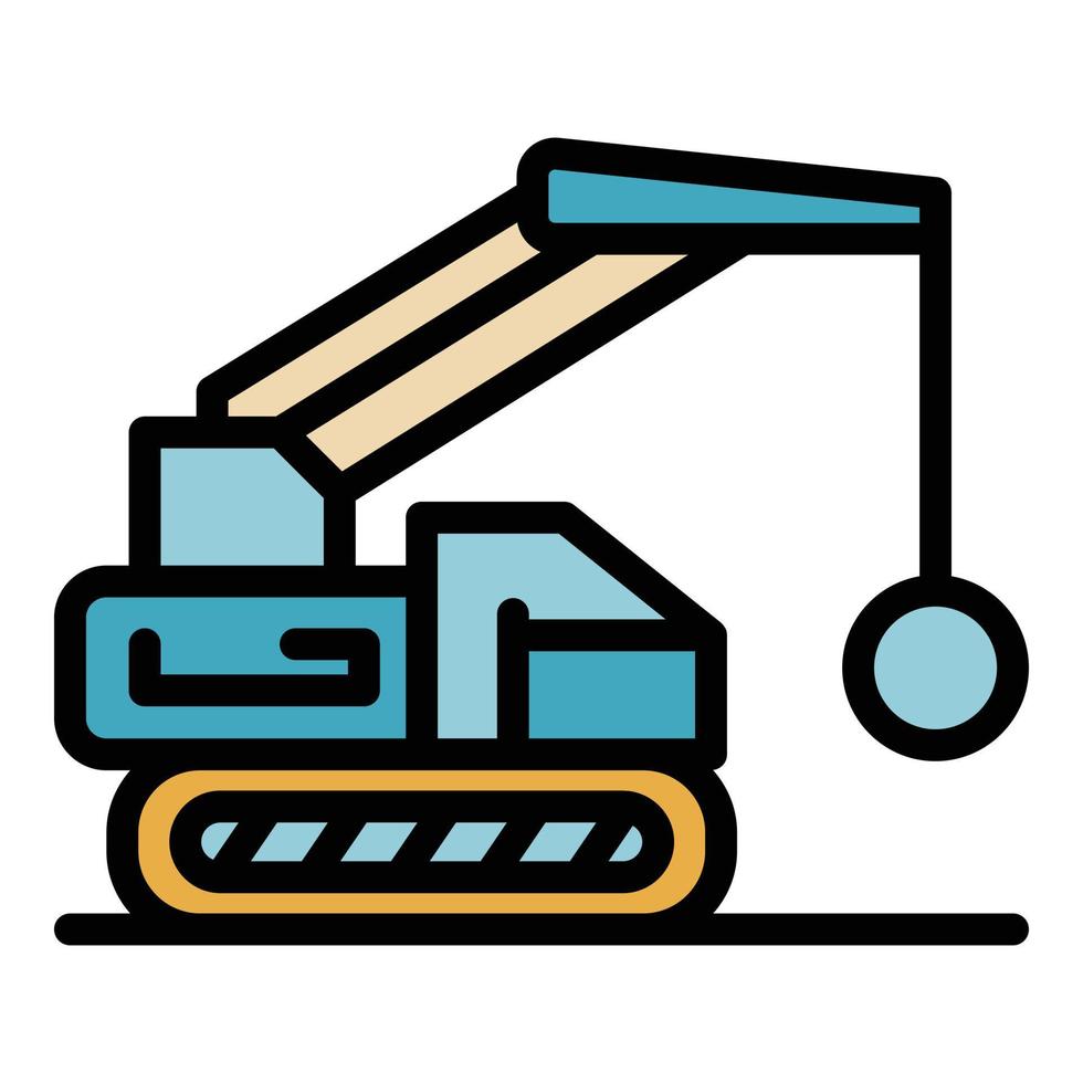 Excavator wrecking ball icon color outline vector