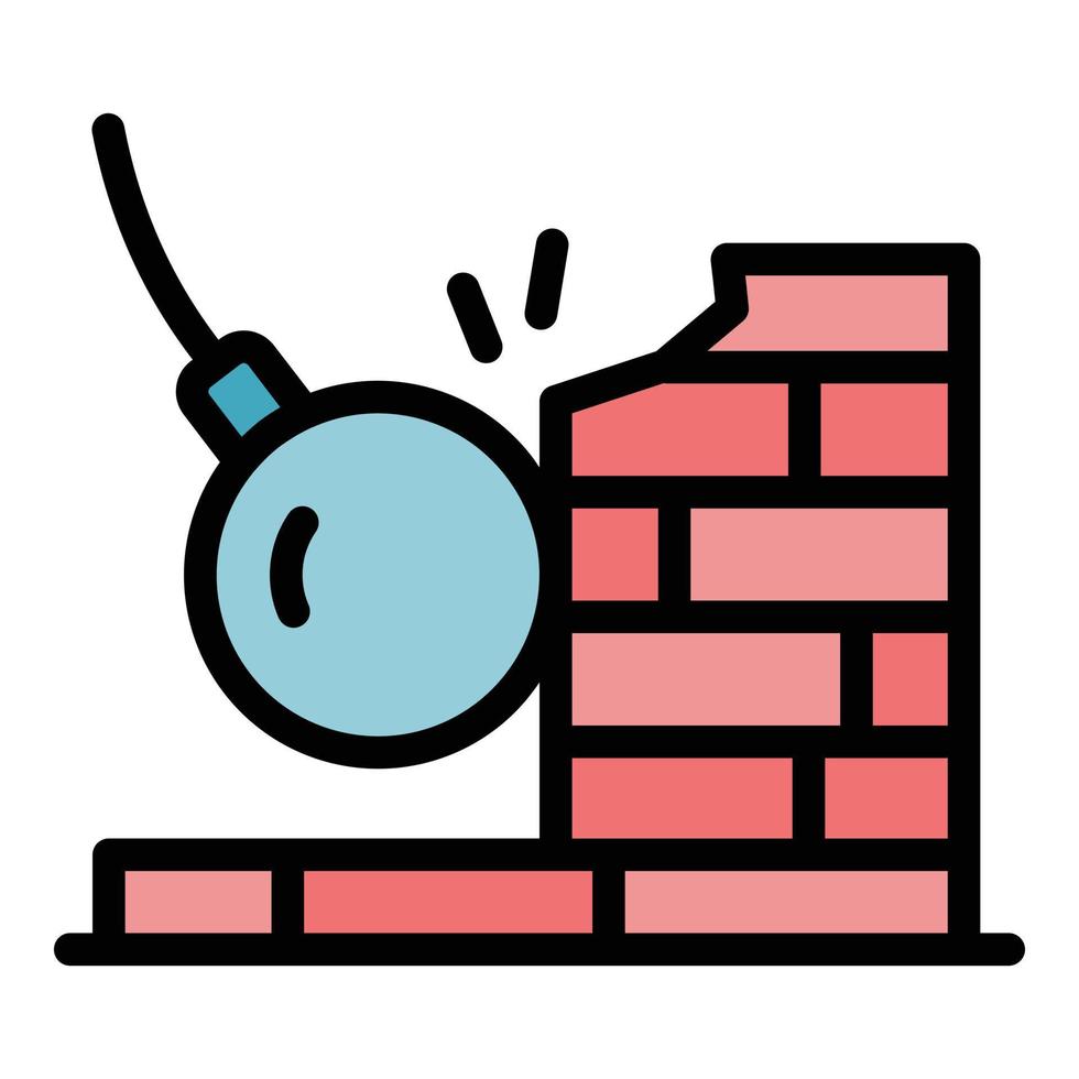 Wrecking ball on wall icon color outline vector