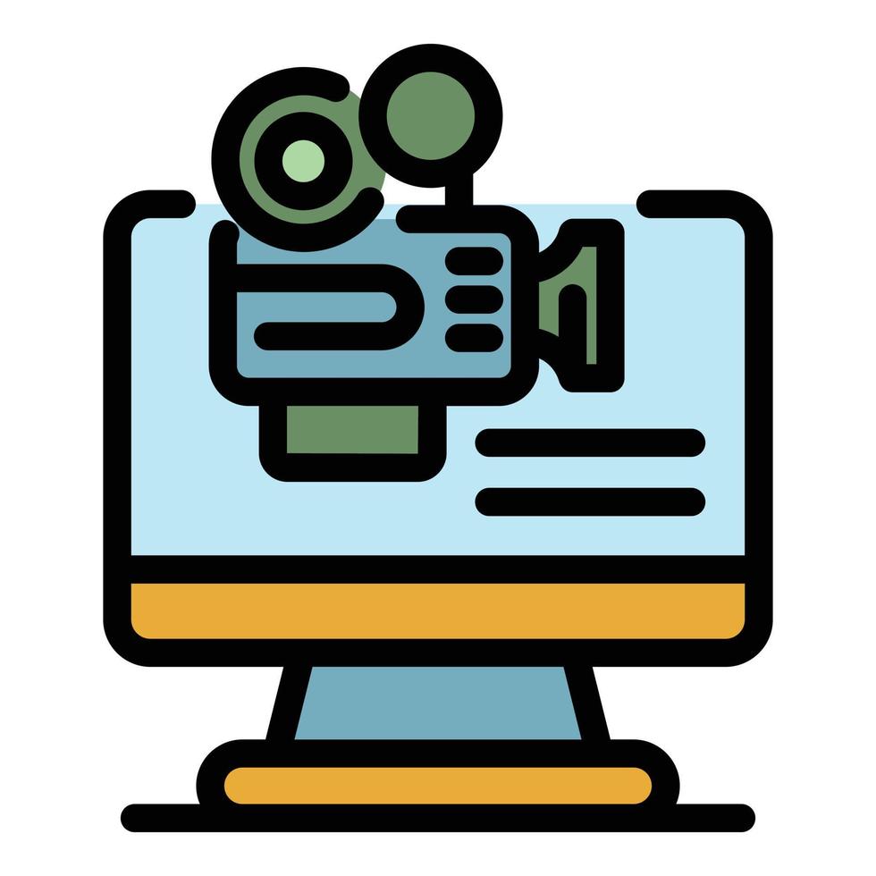 Record computer camera icon color outline vector