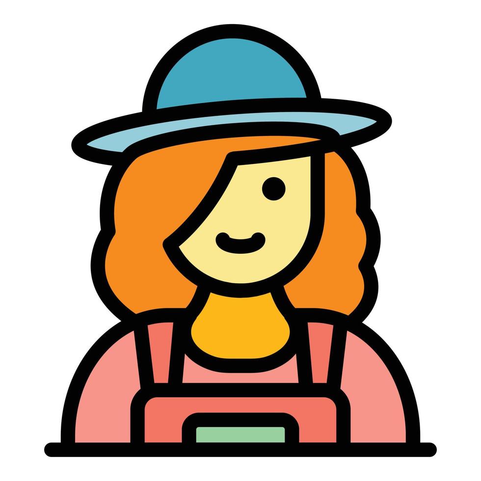 Happy woman farmer icon color outline vector