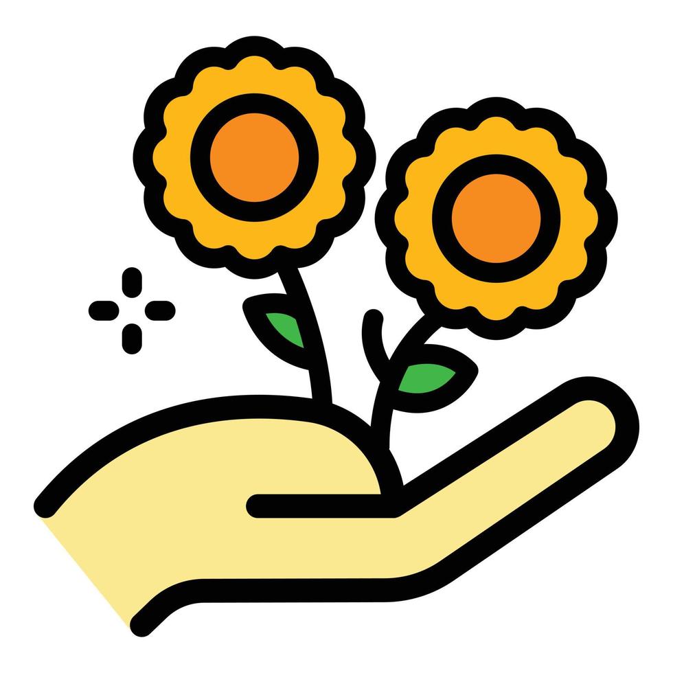 Keep flower in hand icon color outline vector
