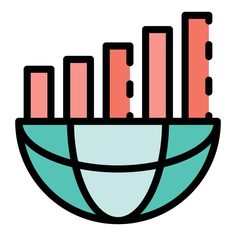 Global chart bars icon color outline vector
