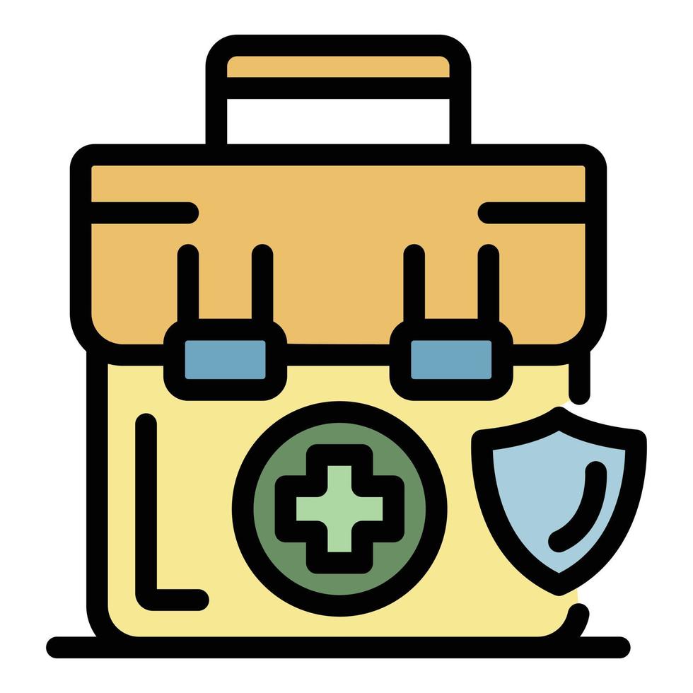 vector de esquema de color de icono de seguro de botiquín de primeros auxilios