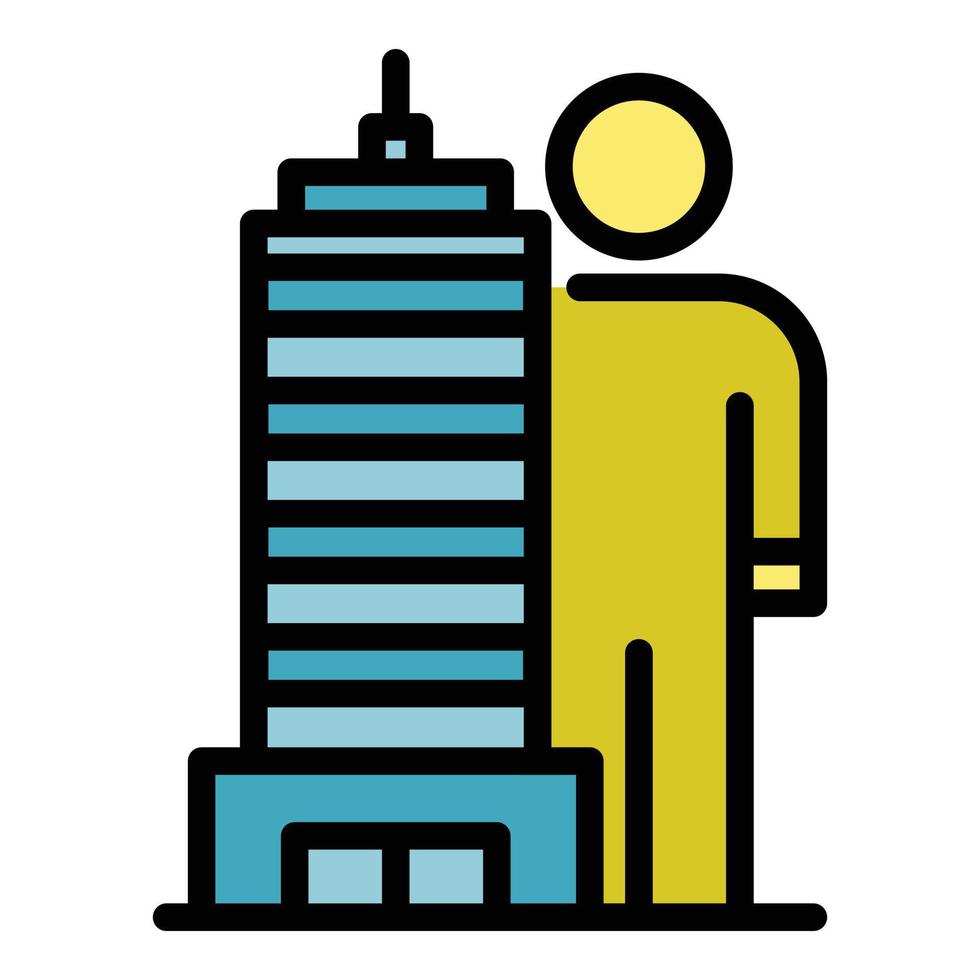Tall building and man icon color outline vector