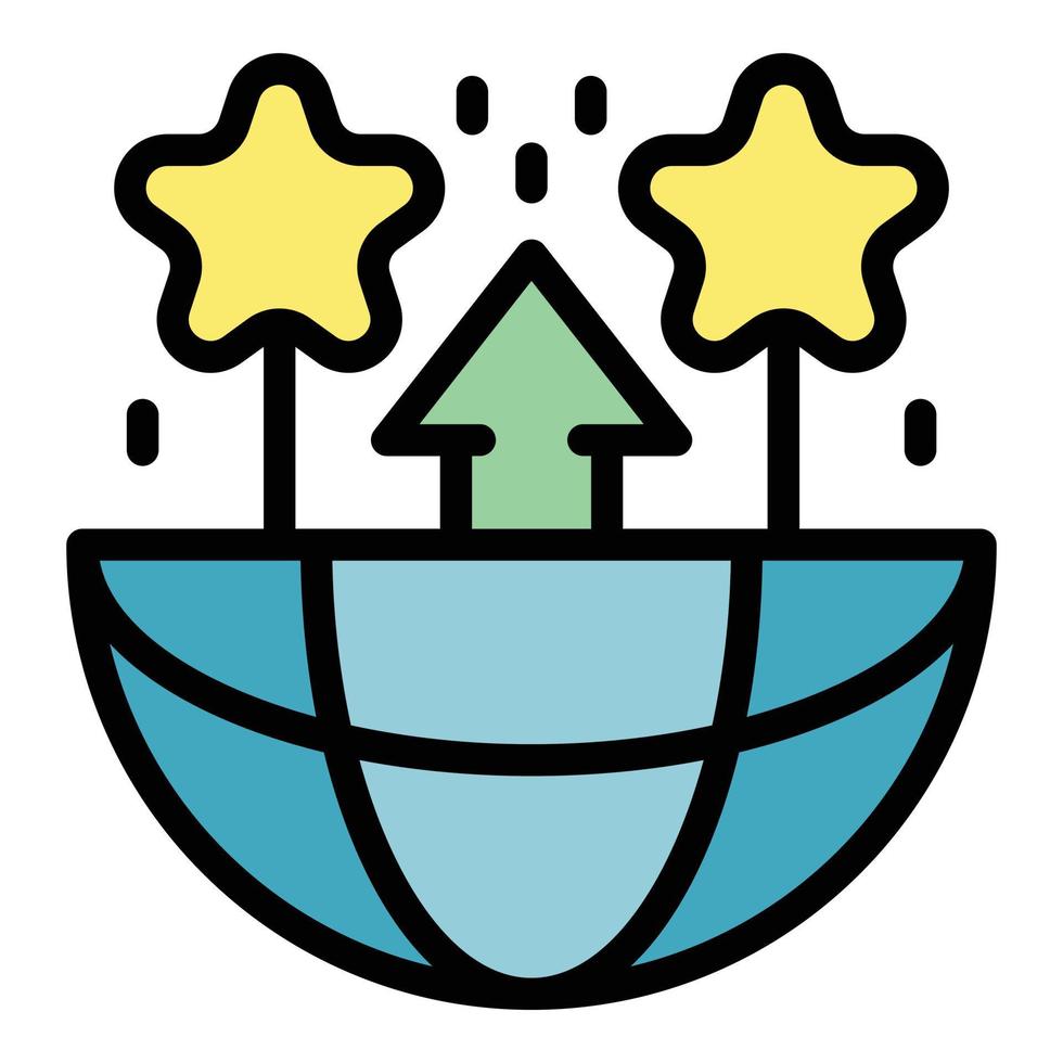 Globe star and up arrow icon color outline vector