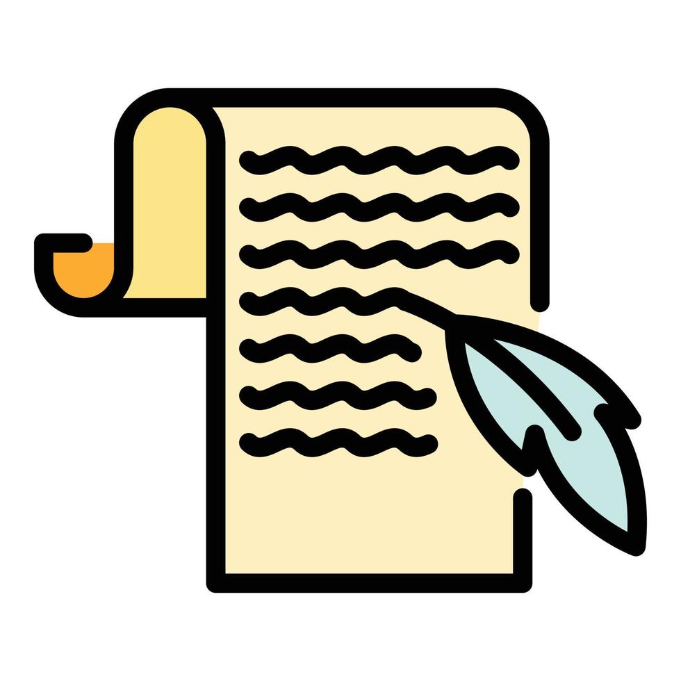 Feather and parchment icon color outline vector