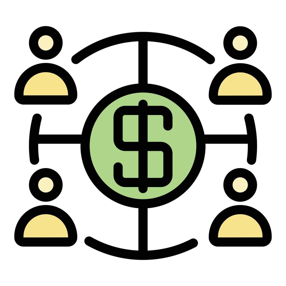 Dollar in target and people icon color outline vector