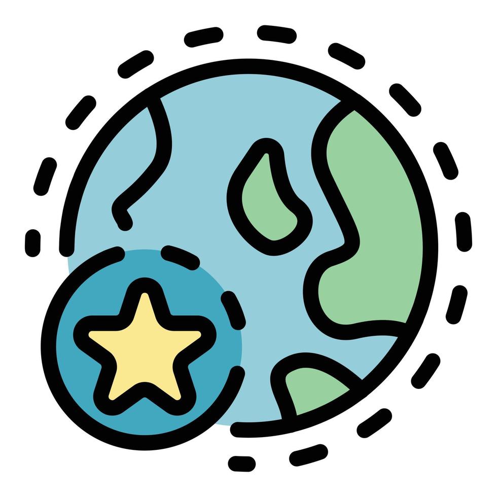 Star sticker on the globe icon color outline vector