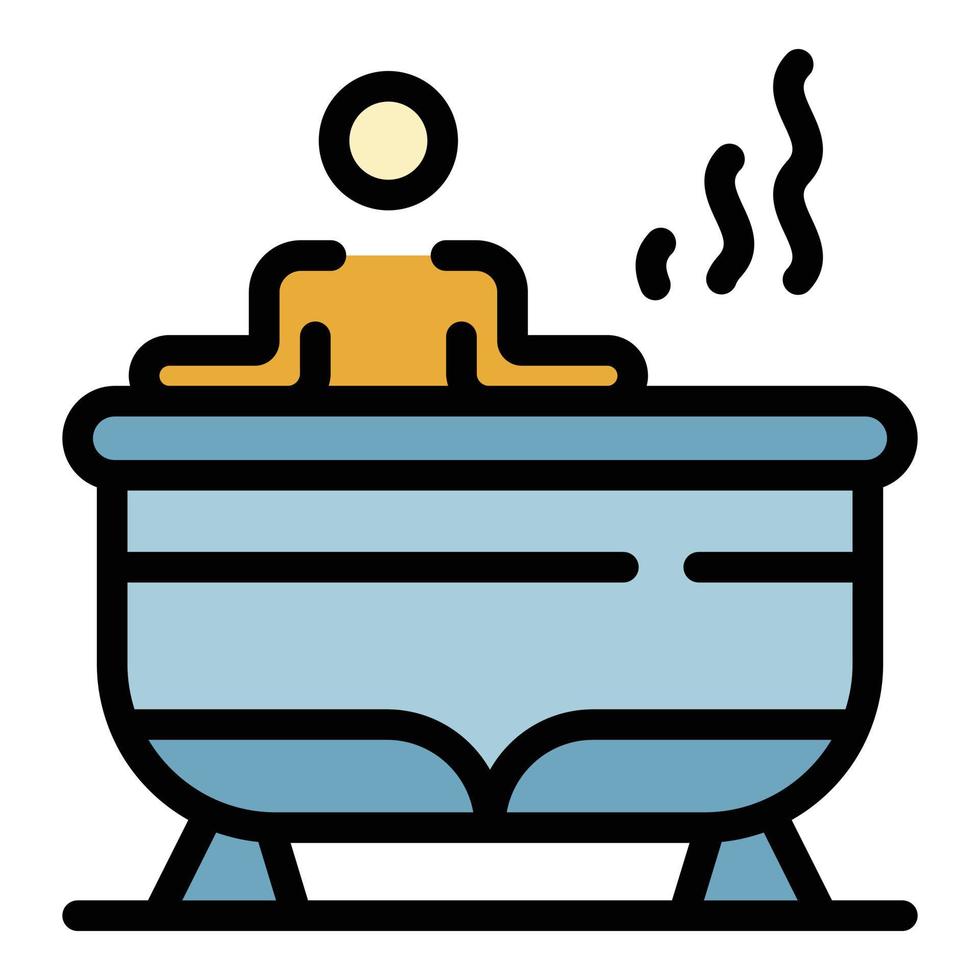 hombre en el vector de contorno de color de icono de jacuzzi