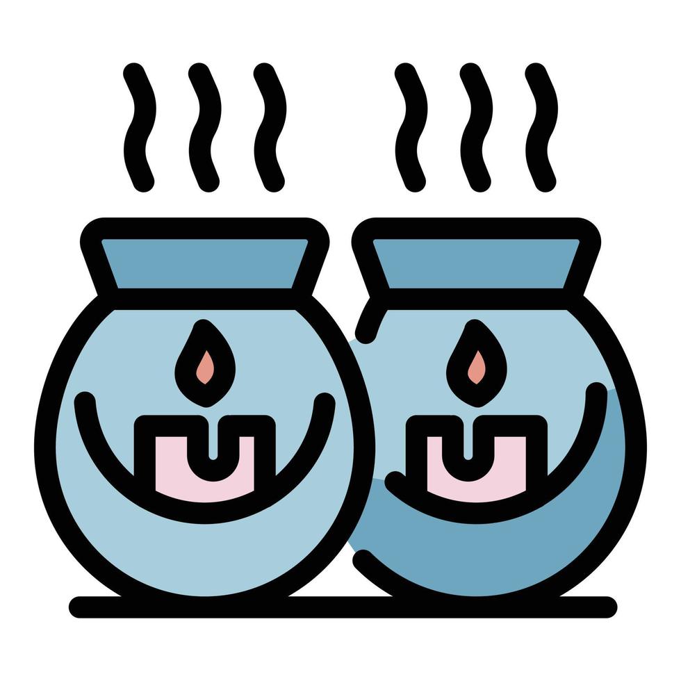 Two aroma lamps icon color outline vector