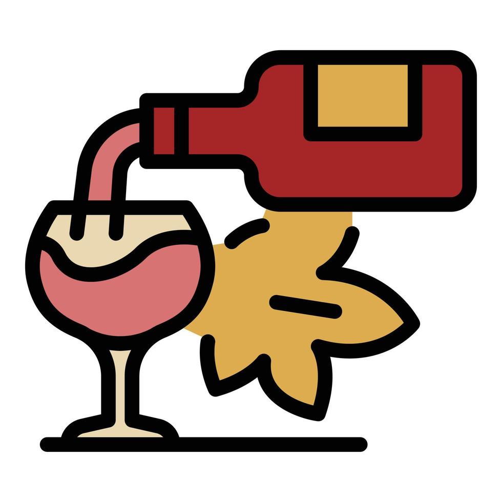 el vino se vierte en un vector de contorno de color de icono de vidrio