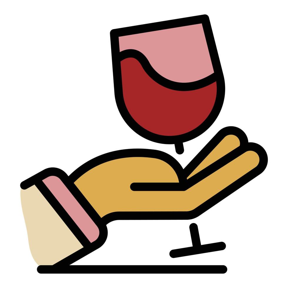 Wine glass in the palm icon color outline vector