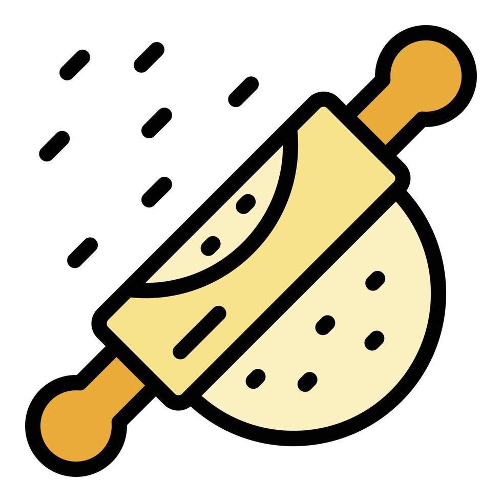 Rolling pin and dough icon color outline vector