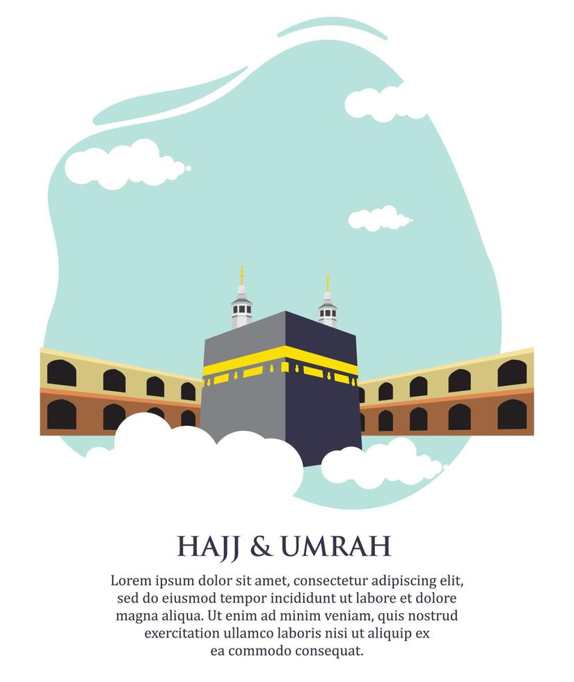 hajj and umrah poster design with kaaba vector