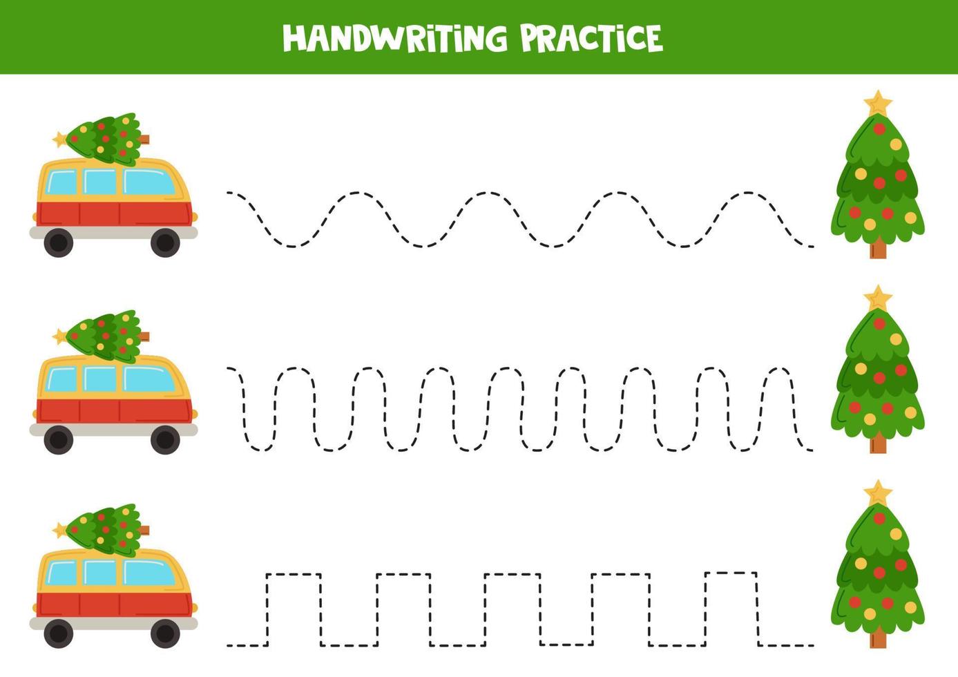 Tracing lines for kids. cartoon vans and trees. Writing practice. vector