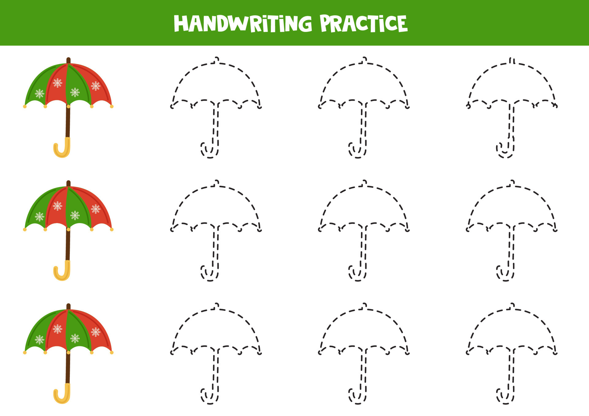 Tracing lines for kids. cartoon umbrellas. Writing practice. 19195880