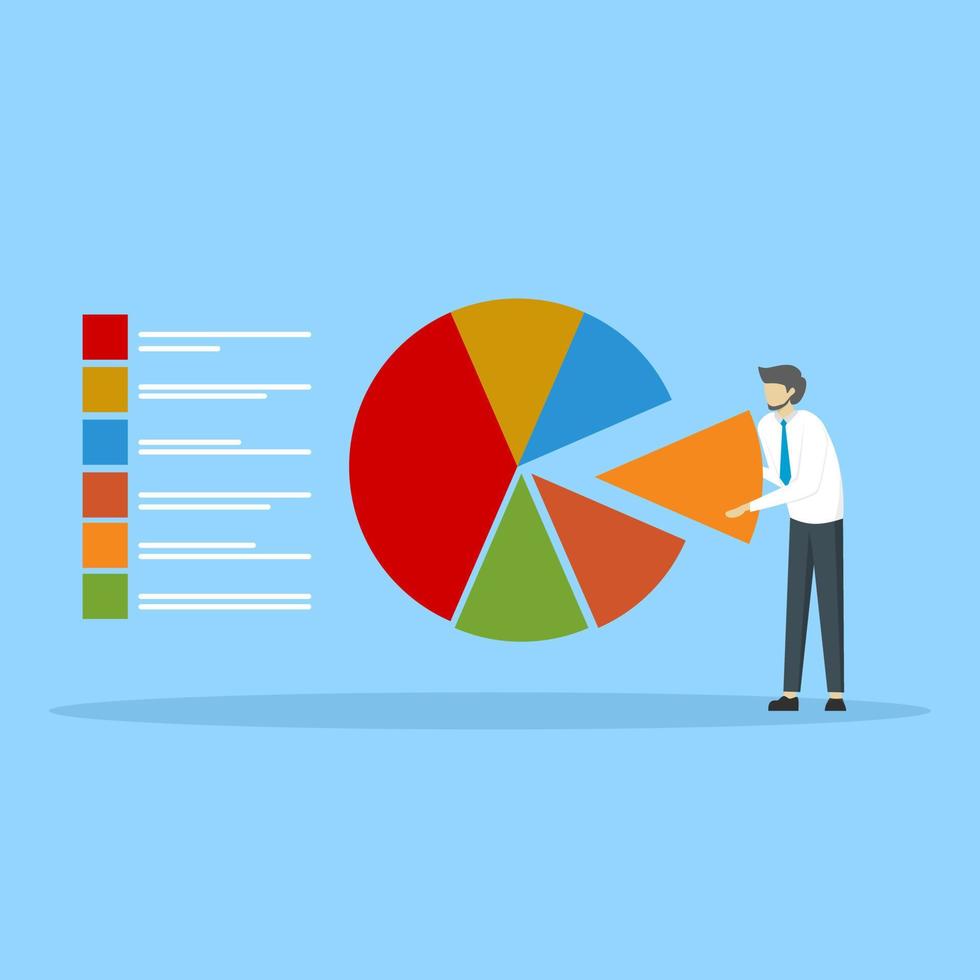 businessman investor or financial planner standing on ladder to set pie chart as rebalancing investment portfolio to suit risk and return. Investment asset allocation and rebalancing concept. vector