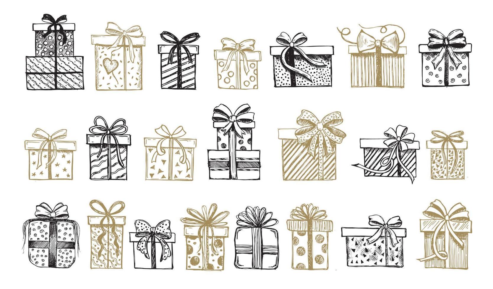 conjunto de cajas de regalo. ilustraciones dibujadas a mano vector