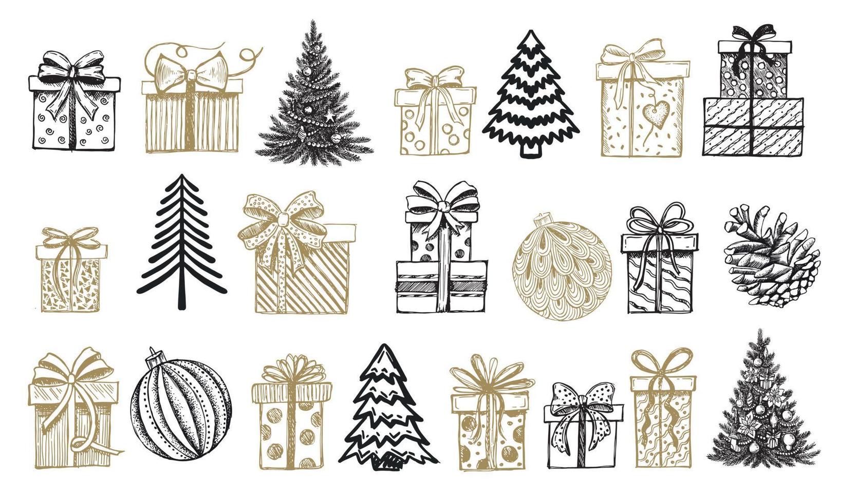 Christmas and New Year set. Hand drawn illustration vector