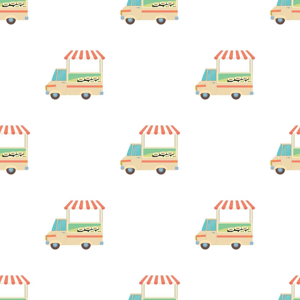Fast food truck city car with sushi pattern seamless vector