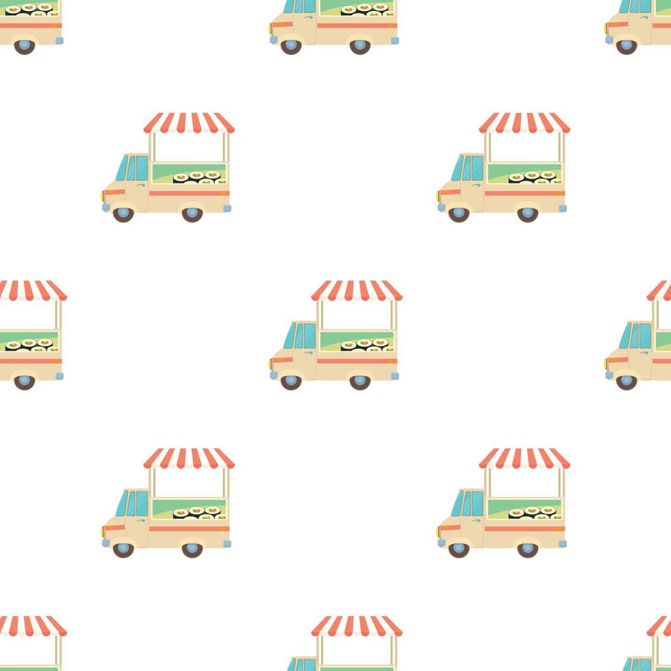 Fast food truck city car with sushi pattern seamless vector